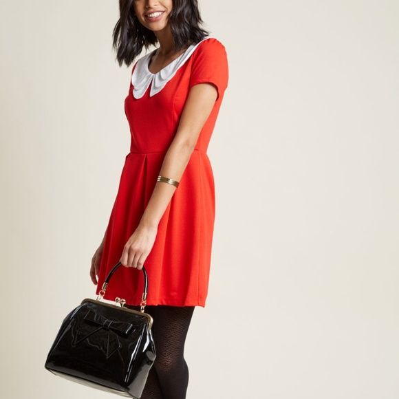 NWT Modcloth Sunny Girl Red Peter Pan Collar Dress - Picture 2 of 7